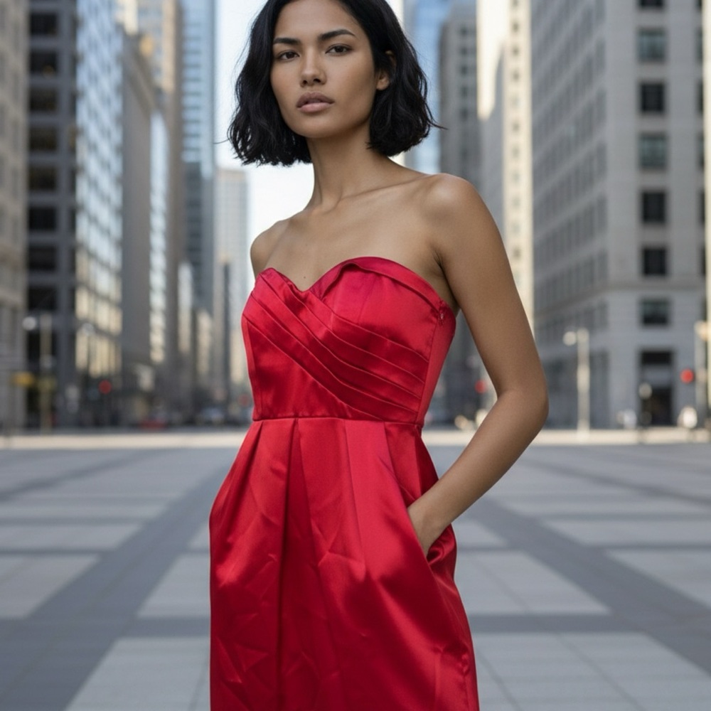 Prom ready - BCX Vibrant Red Backless; “satin-look” (poly & spandex (see pic)